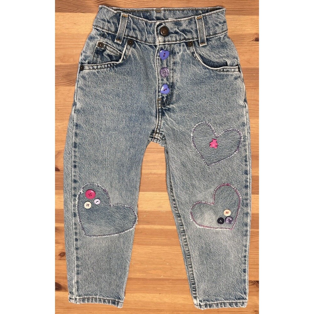 Vintage 550 Little Levi's Orange Tab  Denim Jeans Size 6 Slim Knee Patches 90s